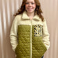 Green Sherpa Quilted Leopard Patchwork Zip Up Jacket