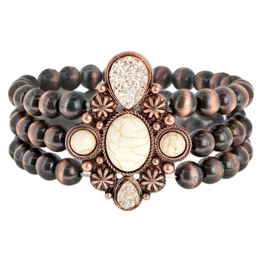 Western Navajo Bead Bracelet W/Drusy Stone