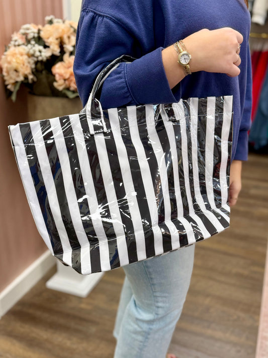 Black & White Glossy Striped Pool Tote Bag