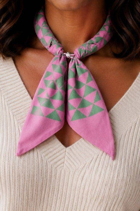 Pink & Green Geometric Print Scarf Necklace