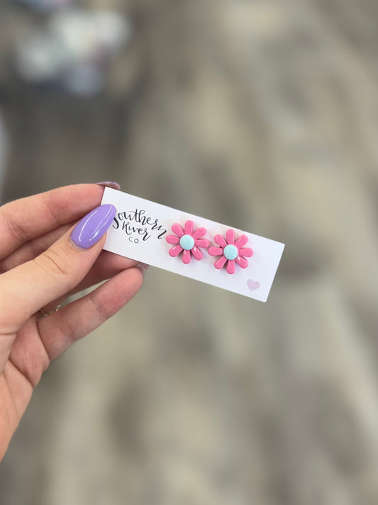 Pink Flower Studs