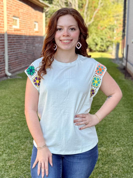 White Floral Crochet Top