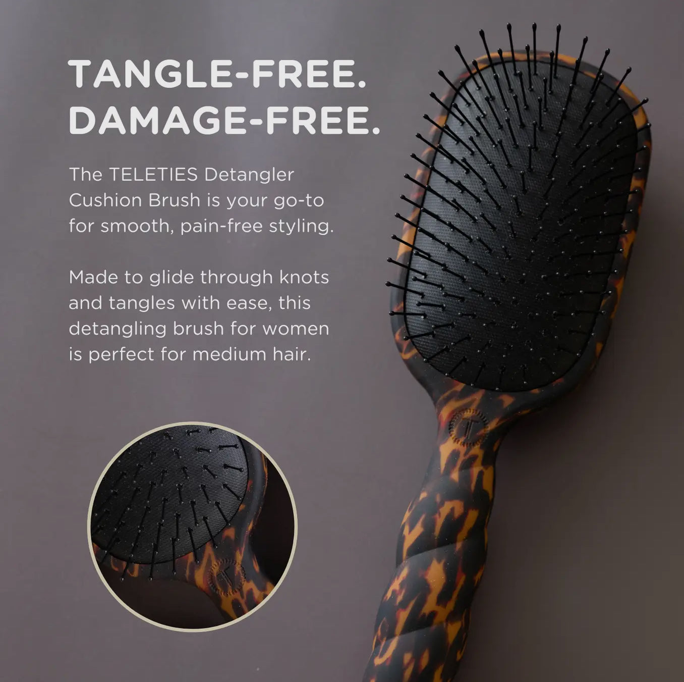 TELETIES Tortoise Detangler Hair Brush for Medium Hair