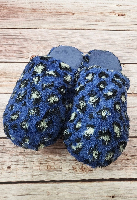 Blue Leopard Indoor Fuzzy Slippers