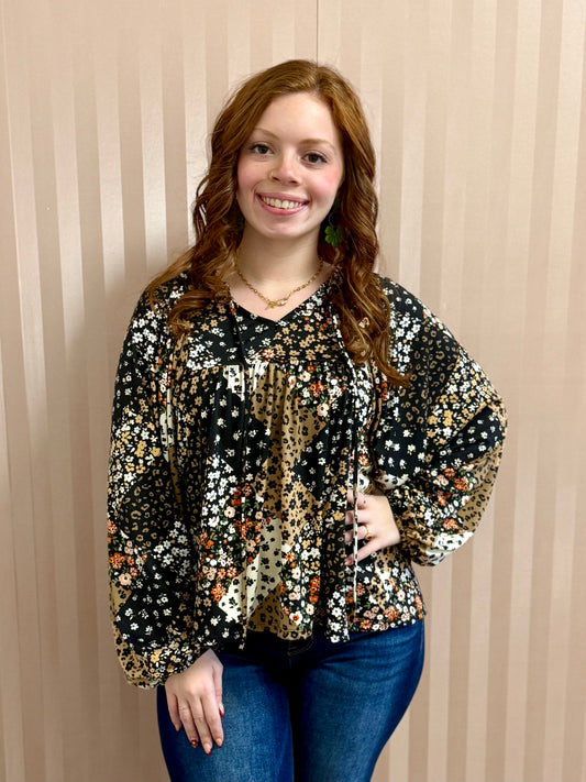 Plus Floral Patchwork Print Top