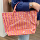 Pink & Orange Glossy Striped Pool Tote Bag