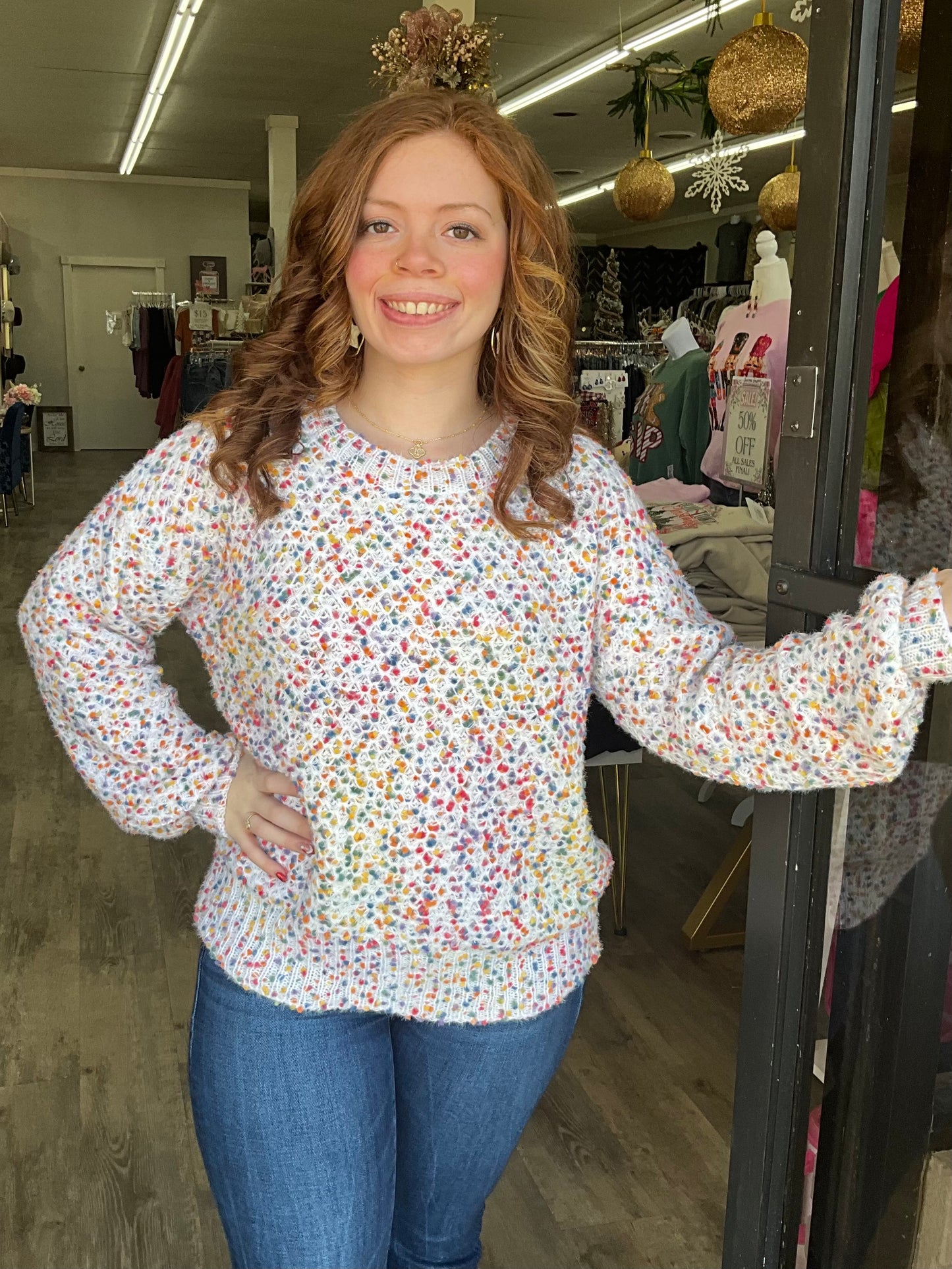 Multi Color Popcorn Knitted Sweater