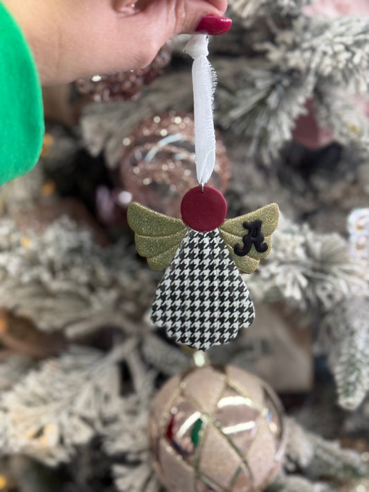 Houndstooth & Gold Alabama Clay Angel Ornament