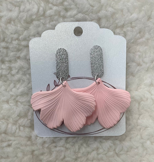 Pink + Silver Ginkgo Leaf  Earrings