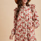 Rose Print Lace Trim Button Down Mini Dress