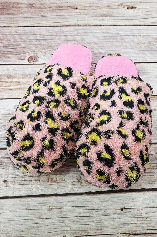 Pink Leopard Fuzzy Indoor Slippers