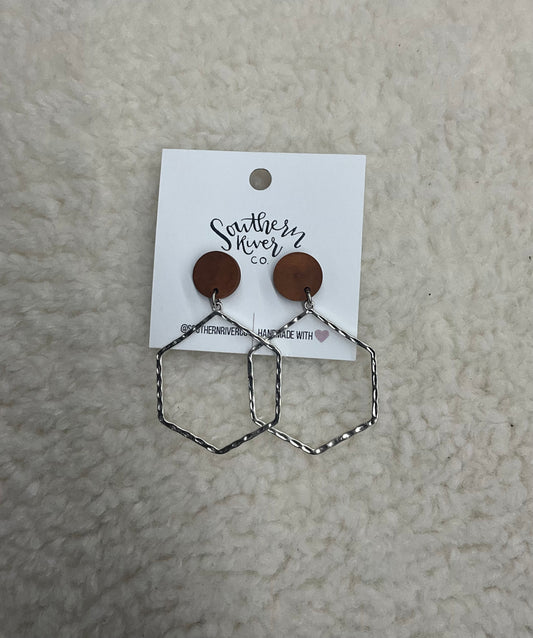 Wood Silver Dangle Earrings