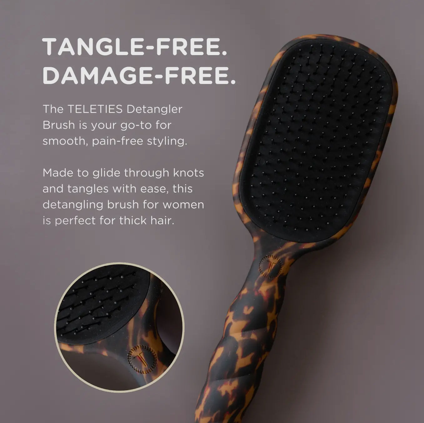 TELETIES Tortoise Detangler Hair Brush for Thick Hair