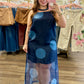 Navy Polka Dot Sheer Overlay Maxi Dress