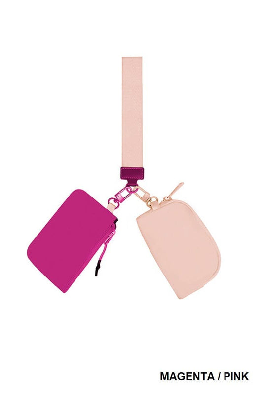 Magenta Pink Dual Pouch Wristlet Keychain Wallet