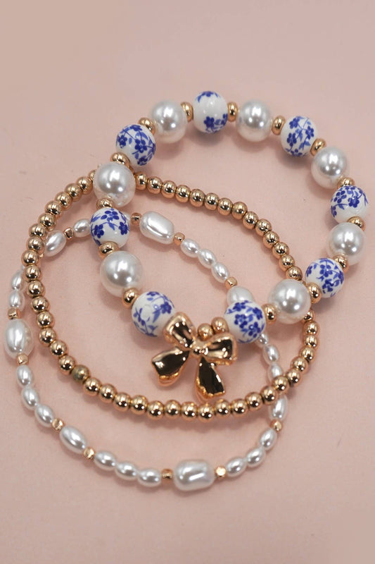 Blue Ceramic Porcelain Bow Bracelet Set