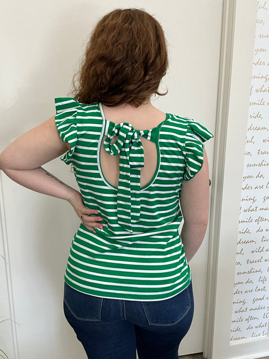 Green Stripe Tie Back Top