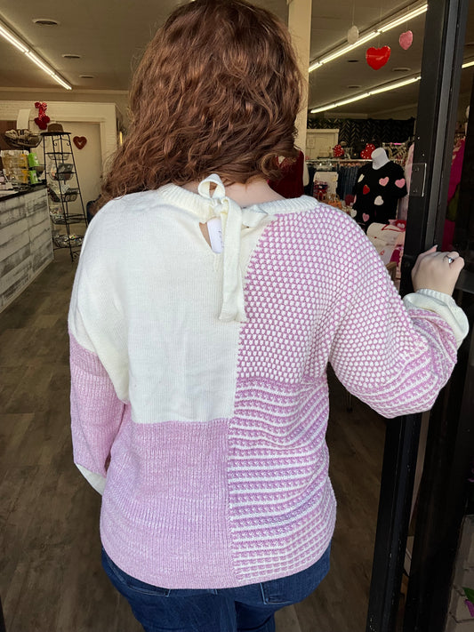 Lavender Colorblock Tie Back Sweater