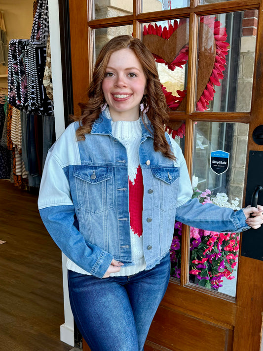 Denim Color Block Frayed Jacket