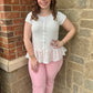 Cream Eyelet Lace Ruffle Hem Top