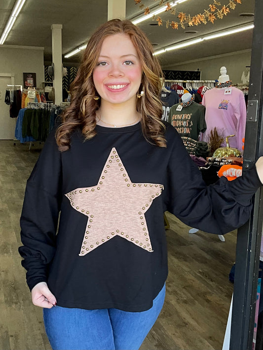 Black Star Studded Long Sleeve Top