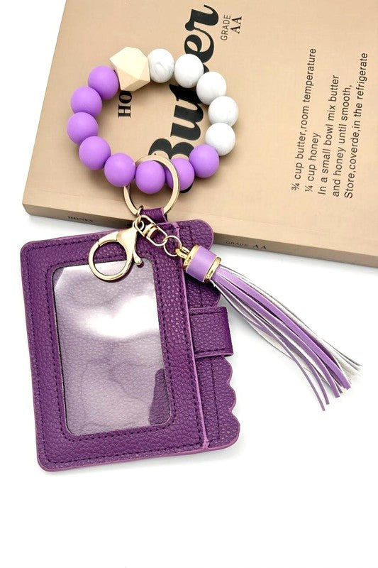 Purple Beaded Bracelet Keychain Wallet