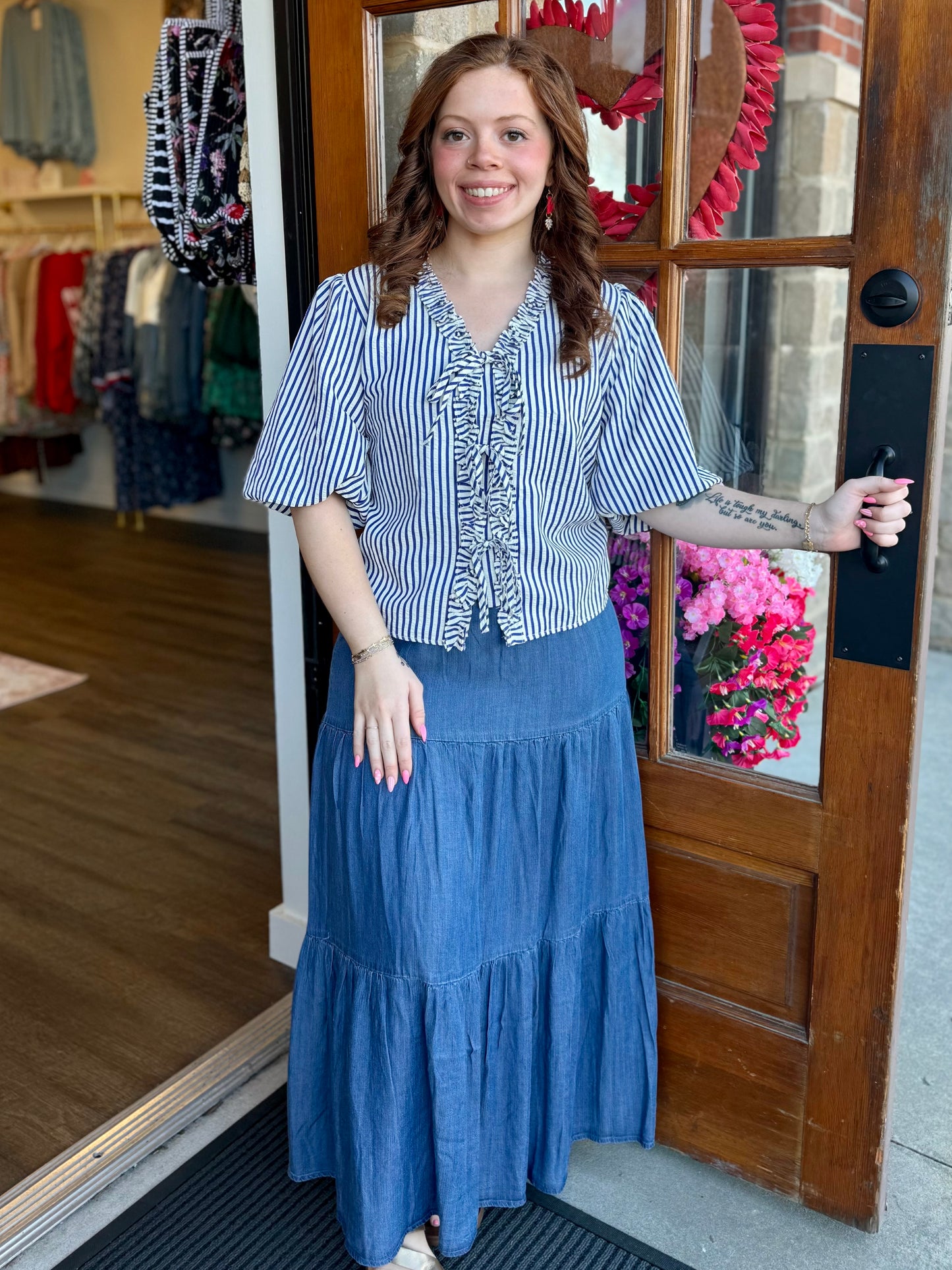 Denim Tiered Maxi Skirt