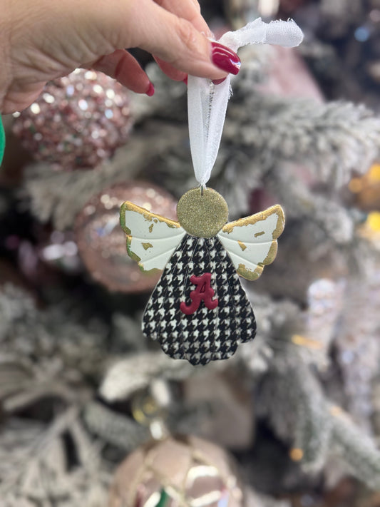 Houndstooth & Gold Foil Trim Clay Angel Ornament