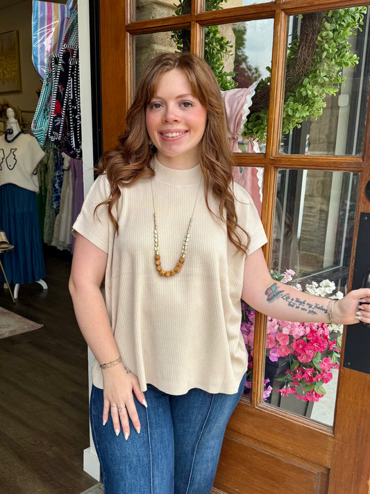 Sand Beige Mock Neck Sweater Top