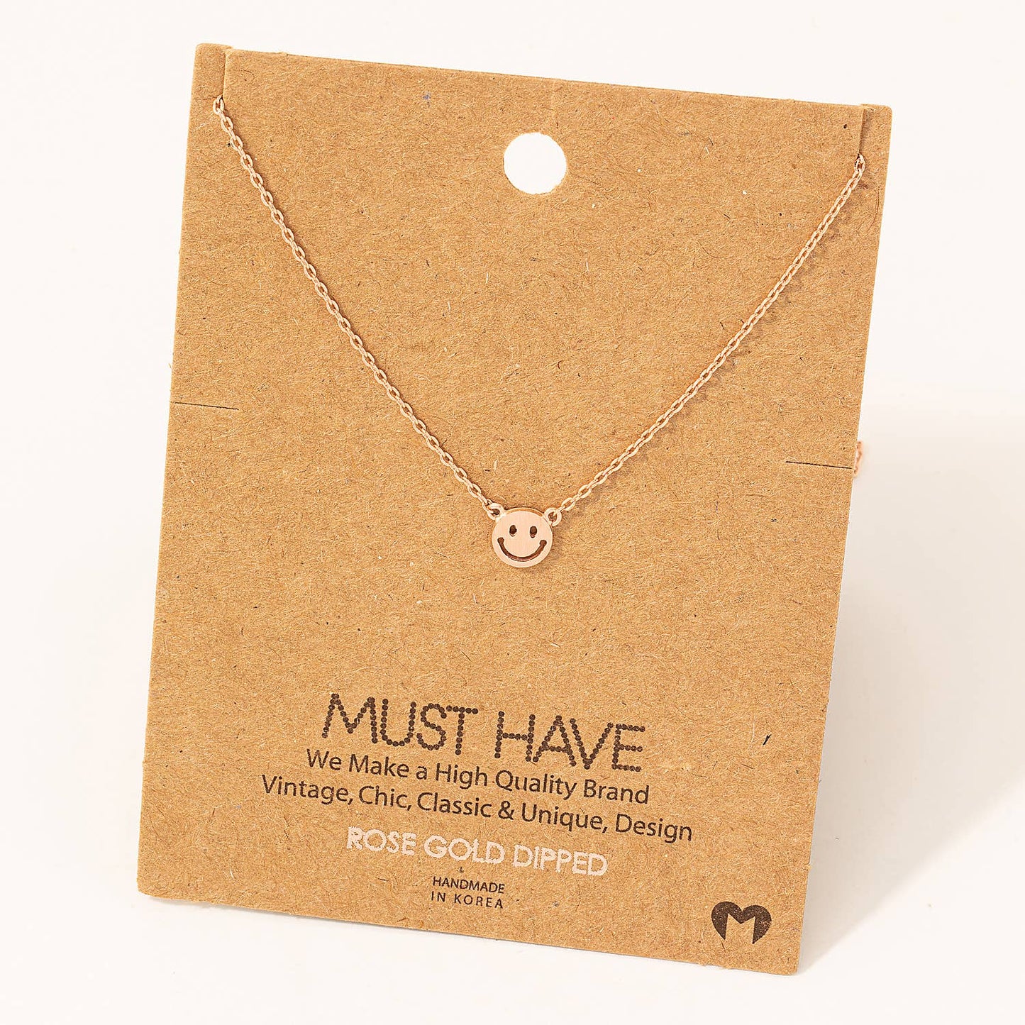 Rose Gold Mini Smiley Face Charm Necklace