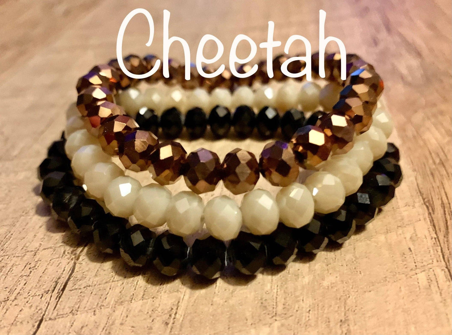 3pc Crystal Bead Bracelet Set- Cheetah