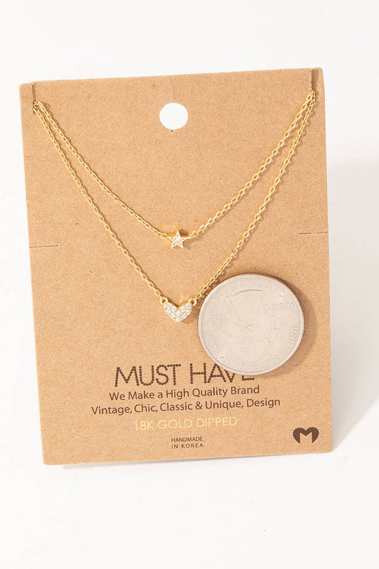Layered Chain Pave Heart Star Necklace: G