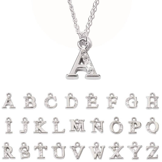 Silver Rhinestone Initial Capital Letter Pendant Necklace: T