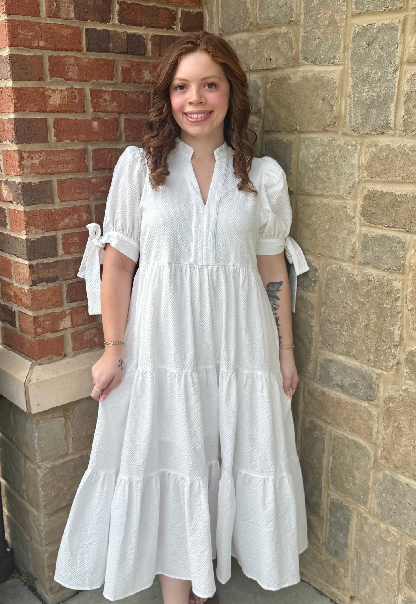 White Bow Tie Midi Dress