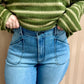 High Rise Stretch Welted Pocket Wide Leg Jeans