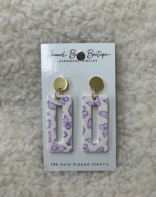 White and Purple Butterfly Dangle Earrings