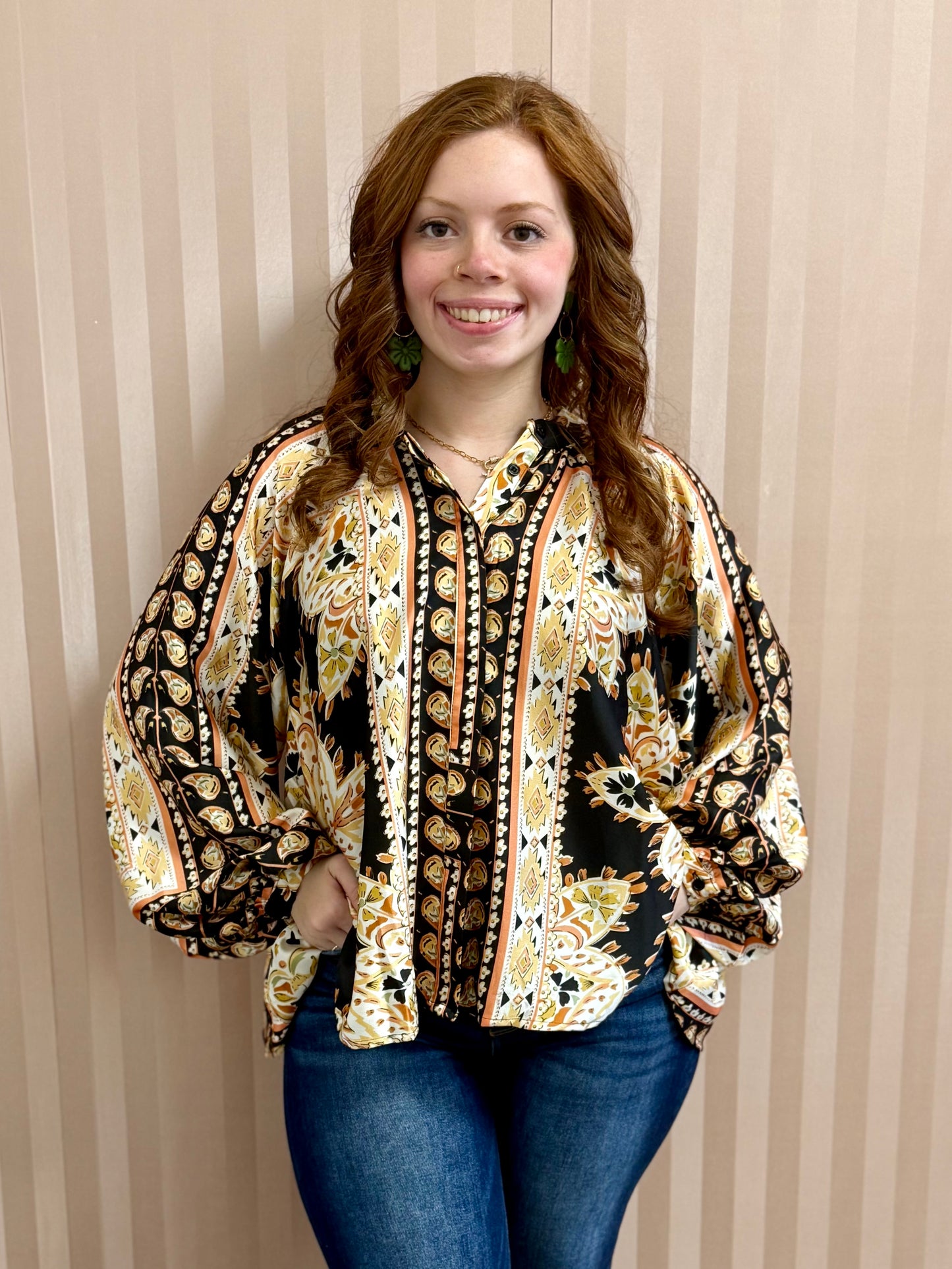 Mirrored Scarf Print Blouse