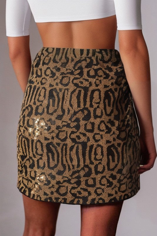 Sequined Leopard Print Skirt