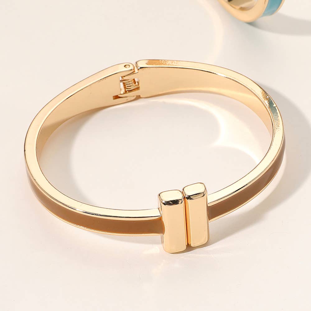 Brown Metal Bar Hinged Bangle Bracelet