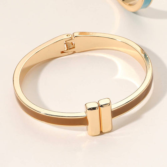 Brown Metal Bar Hinged Bangle Bracelet