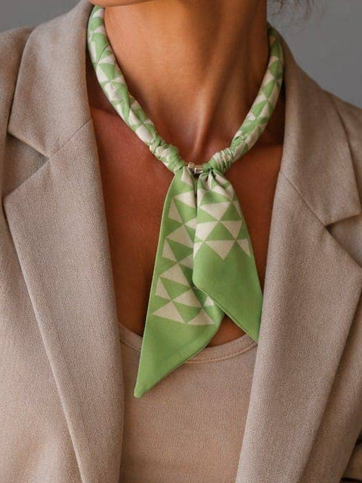 Green Geometric Print Scarf Necklace