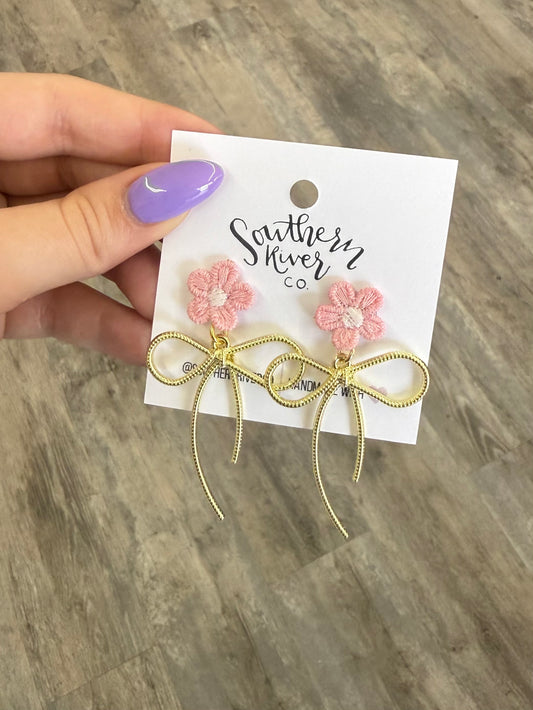 Pink Crochet Bow Dangles