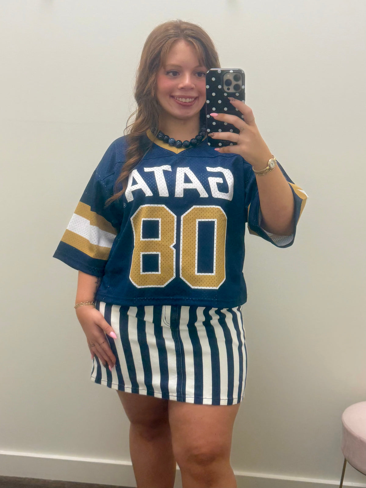 Navy Striped Denim Skirt