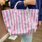 Pink & White Glossy Striped Pool Tote Bag