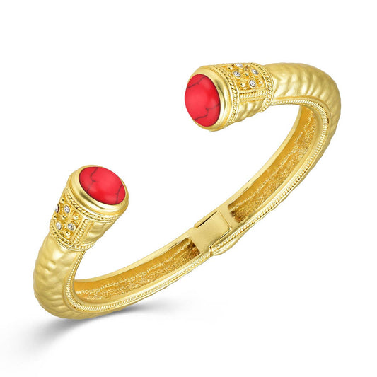 Red Gold Hammered Stone End Bangle