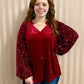 Red Velvet Sequin Sleeve Button Up Top