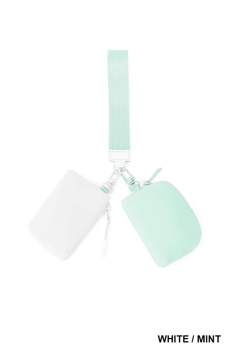 Mint Dual Pouch Wristlet Keychain Wallet