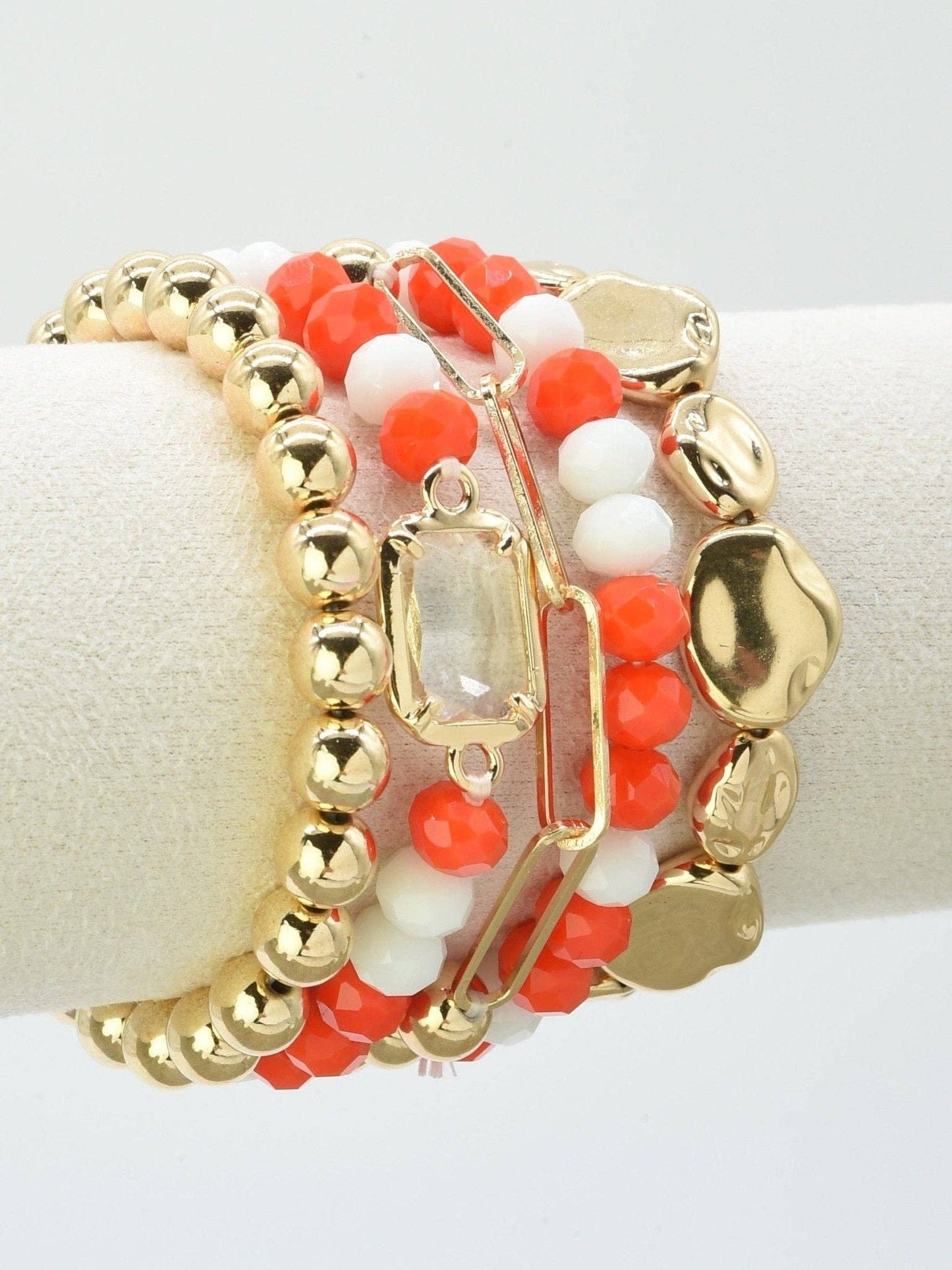 Orange & White Multi Strand Bead Bracelet Set