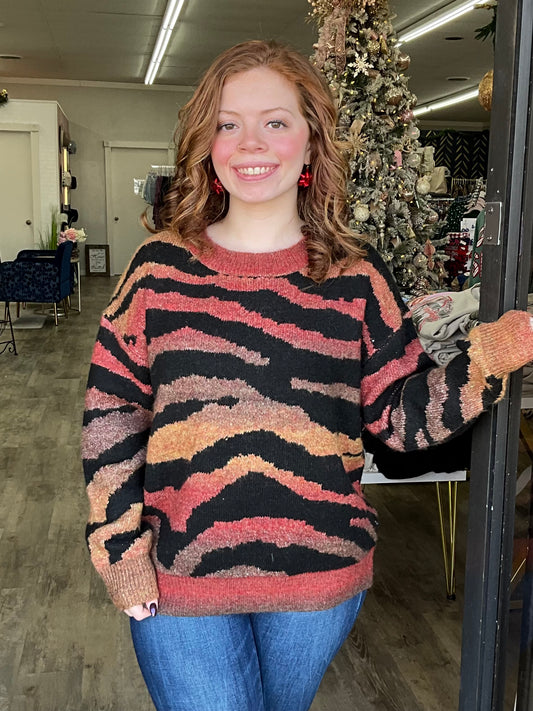 Sunset Gradation Zebra Print Sweater