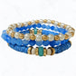 3pcs Set Multi Bead (Glass, Rubber, Pearl) Stretch Bracelet: Gold Blue